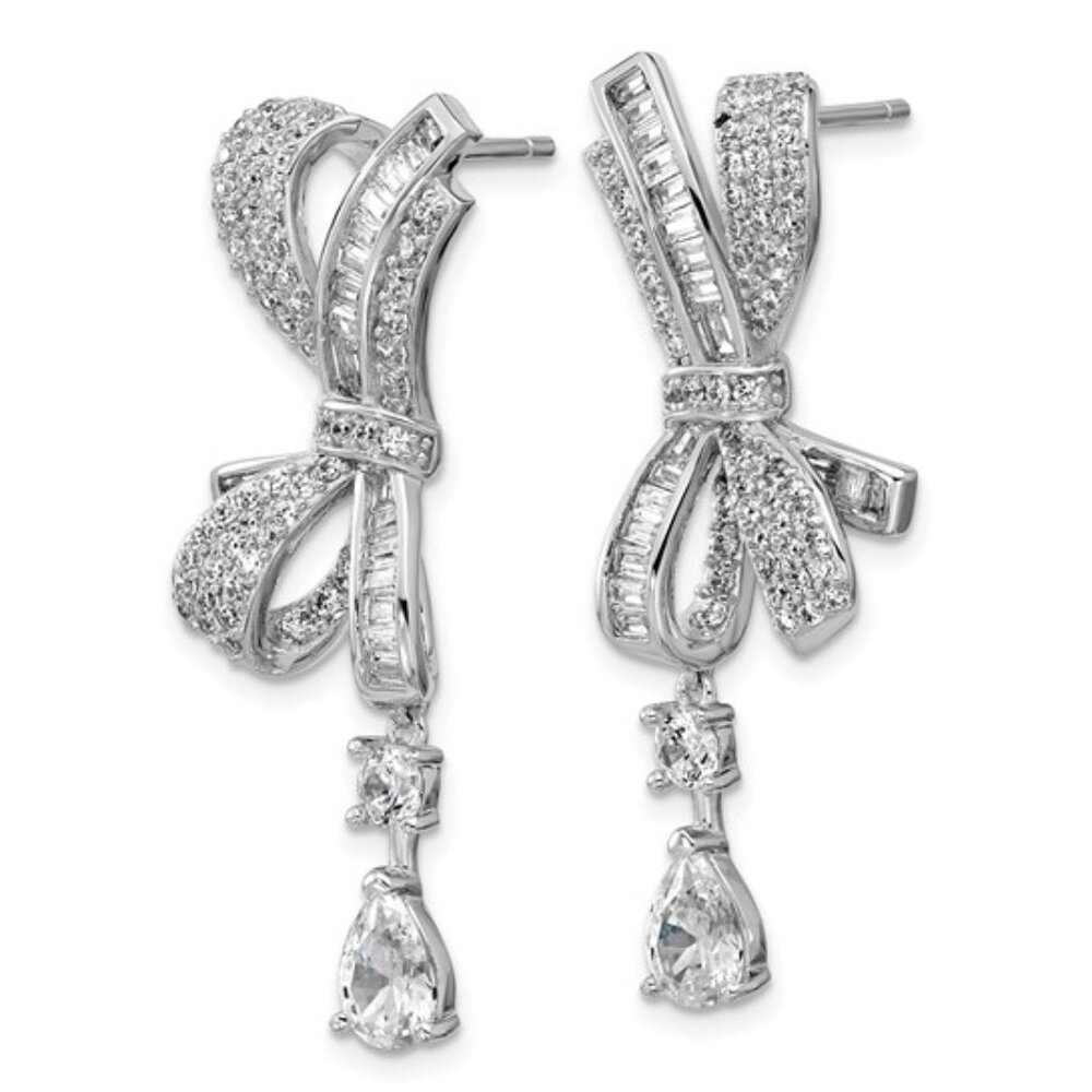 Sterling Silver Cubic Zirconia Bow Dangle Earrings
